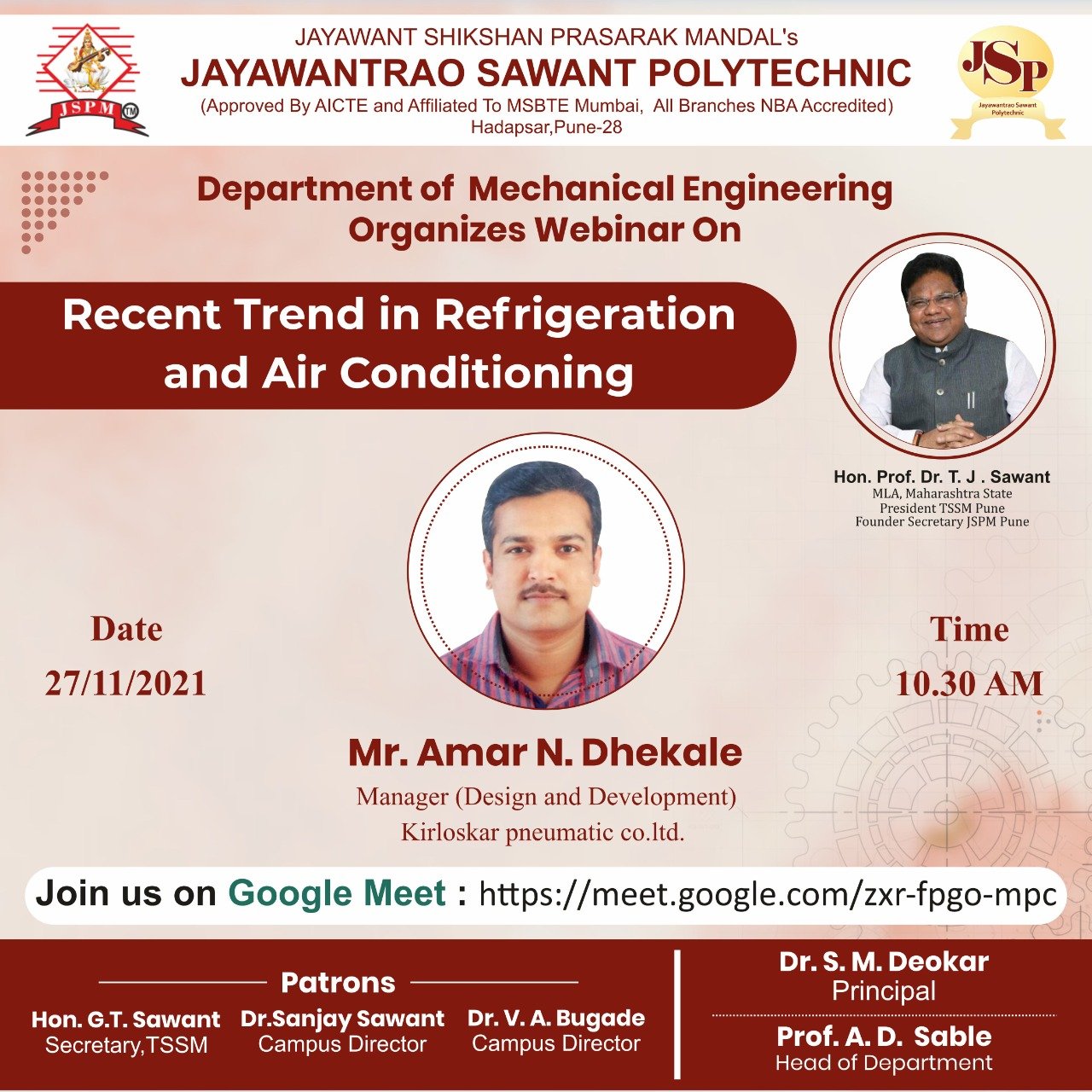 Webinar on “Recent Treads in Refrigeration and Air conditioning”